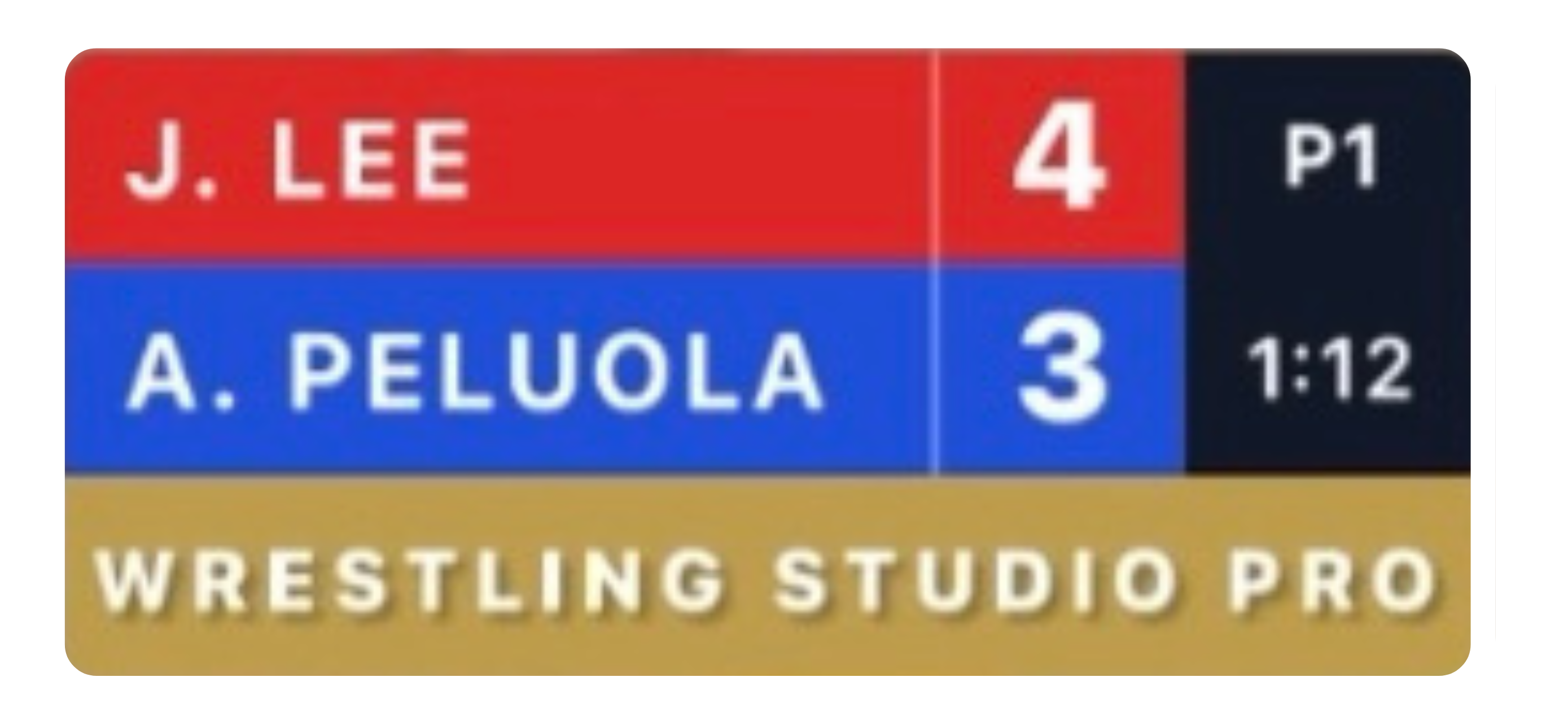 Wrestling Studio Pro scoreboard overlay showing live match scores